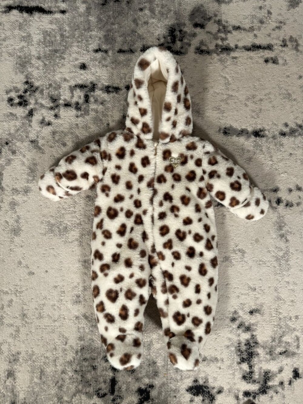 Y2K Juicy Couture Soft Faux Fur Leopard Hooded Baby Suit
